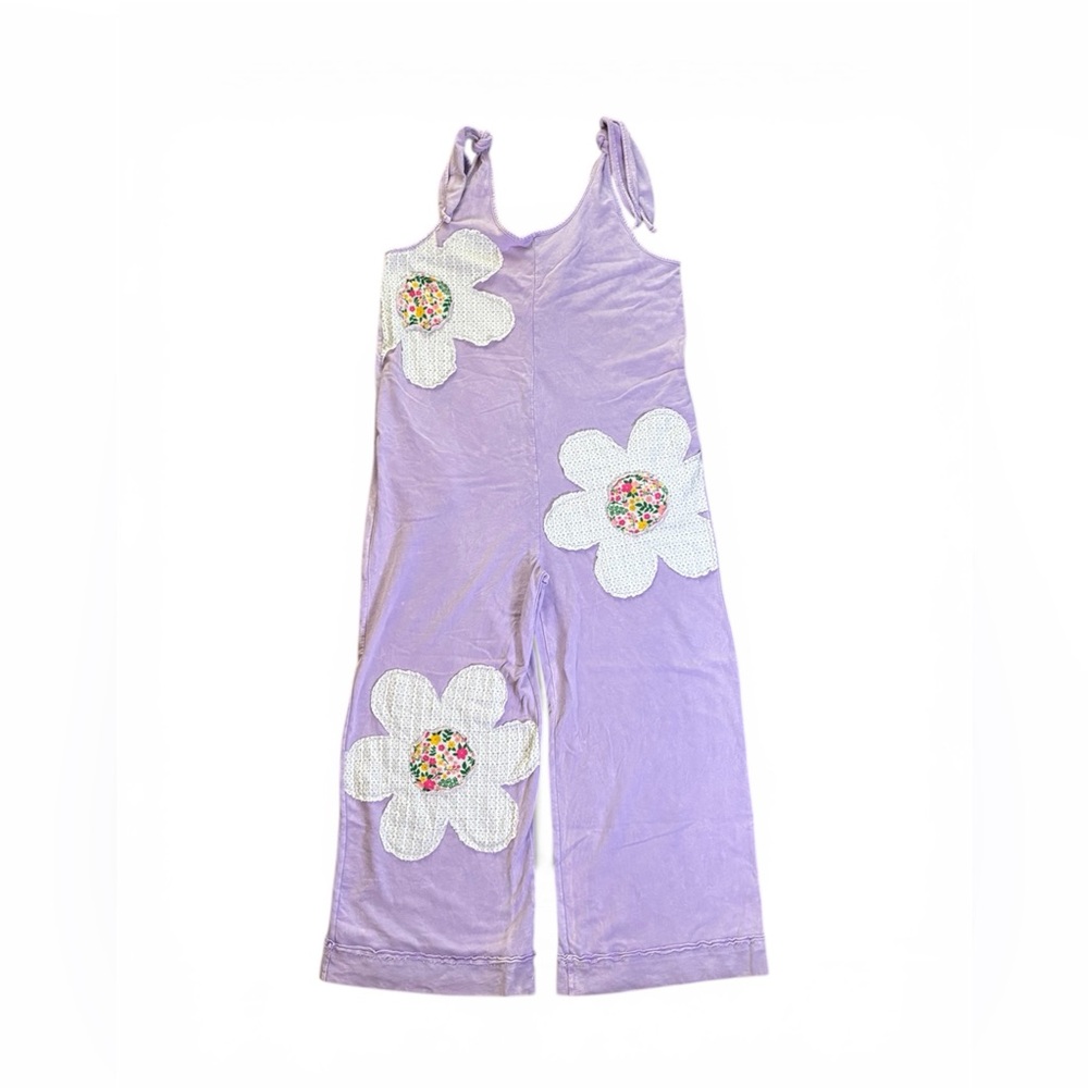 Lilac Floral Patchwork Jumpsuit with Tie Straps Spring Easter Overalls